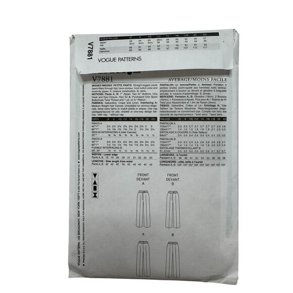 Vintage VOGUE CLAIRE SHAEFFERS Dress Pant Pattern V7881 Sz 12-14-16 Uncut - Picture 2 of 5